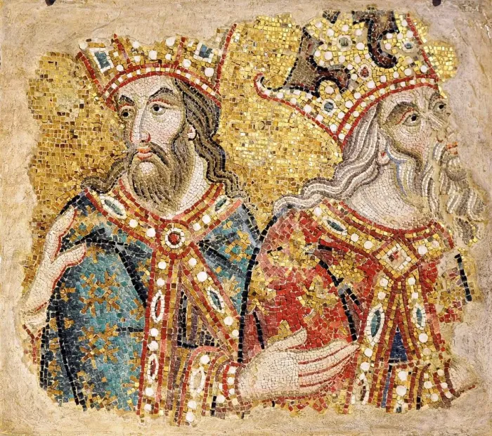 Framed Print : The Three Magi. Mosaic fragments from the Basilica San Marco, Venice, 14th century Framed Print : The Three Magi. Mosaic fragments from the Basilica San Marco, Venice, 14th century