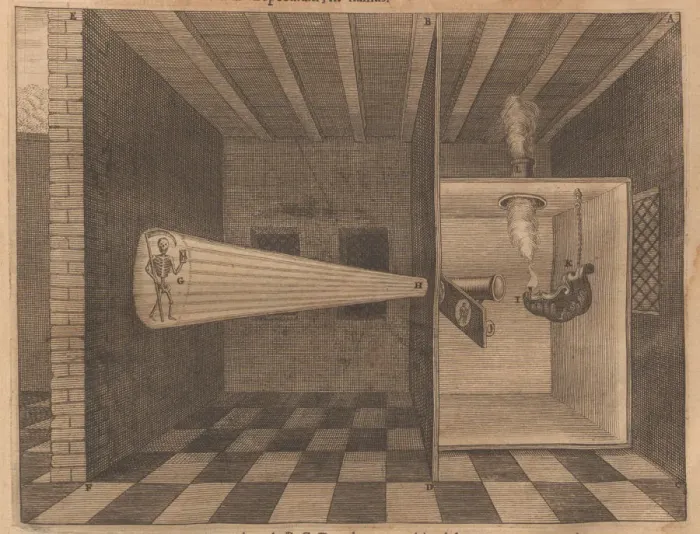 Framed Print : Magic lantern showing Death (from Ars Magna Lucis), 1671. Creator: Kircher, Athanasius (1602-1680) Framed Print : Magic lantern showing Death (from Ars Magna Lucis), 1671. Creator: Kircher, Athanasius (1602-1680)
