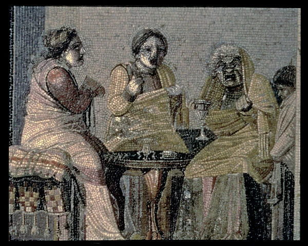 Magician and her customers. Mosaic from Pompeiis Villa of Cicero, c. 100 a. C
