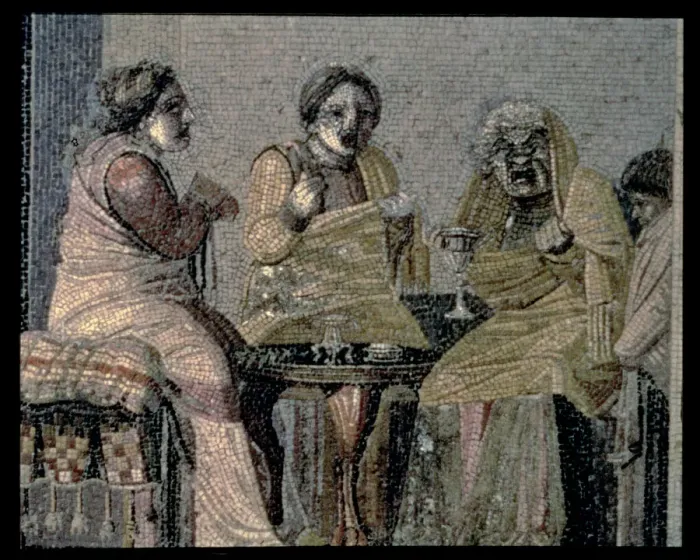 Framed Print : Magician and her customers. Mosaic from Pompeiis Villa of Cicero, c. 100 a. C Framed Print : Magician and her customers. Mosaic from Pompeiis Villa of Cicero, c. 100 a. C