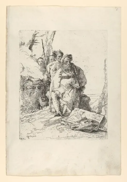 Framed Print : Magician with four Figures near a smoking Altar, from the Scherzi, ca. 1743-52 Framed Print : Magician with four Figures near a smoking Altar, from the Scherzi, ca. 1743-52
