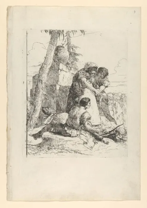 Framed Print : Magician pointing out a burning head to two youths, from the Scherzi, ca. 1743-50 Framed Print : Magician pointing out a burning head to two youths, from the Scherzi, ca. 1743-50