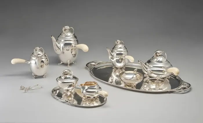 Framed Print : Magnolia Blossom tea and coffee service, designed 1905, produced post 1945. Creator: Georg Jensen Framed Print : Magnolia Blossom tea and coffee service, designed 1905, produced post 1945. Creator: Georg Jensen