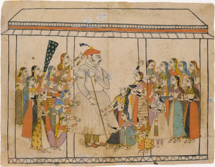 Framed Print : Maharaja Raj Singh Adored by His Ladies, ca. 1710-20. Creator: Unknown Framed Print : Maharaja Raj Singh Adored by His Ladies, ca. 1710-20. Creator: Unknown