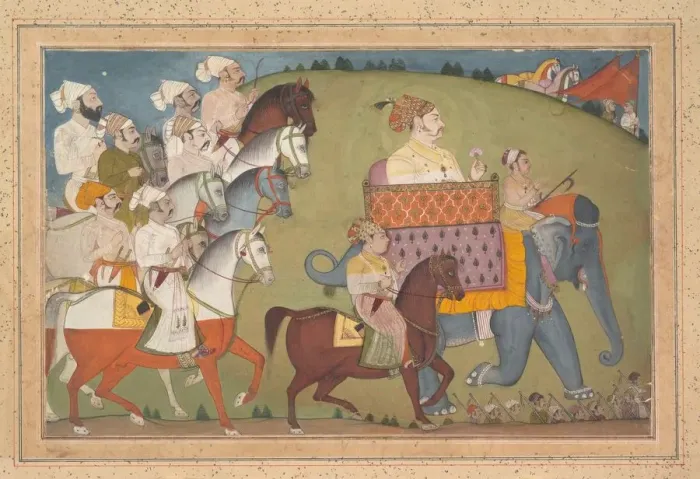 Framed Print : Maharaja Raj Singh in Procession with Members of His Court, ca. 1700. Creator: Attributed