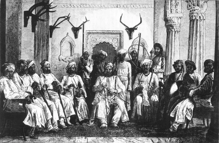 Framed Print : The Maharajah of Rewah and Court, c1891. Creator: James Grant Framed Print : The Maharajah of Rewah and Court, c1891. Creator: James Grant