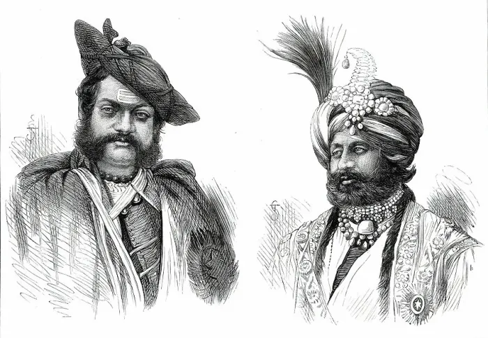 Framed Print : The Maharajah Scindia of Gwalior; The Maharajah of Cashmere, 1876. Creator: Unknown Framed Print : The Maharajah Scindia of Gwalior; The Maharajah of Cashmere, 1876. Creator: Unknown
