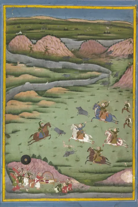 Framed Print : Maharana Amar Singh II or Sangram Singh Hunting Wild Boar, 19th century. Creator: Unknown Framed Print : Maharana Amar Singh II or Sangram Singh Hunting Wild Boar, 19th century. Creator: Unknown