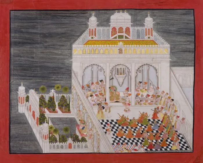 Framed Print : Maharana Ari Singh with His Courtiers Being Entertained at the Jagniwas Water Palace, dated 1767 Framed Print : Maharana Ari Singh with His Courtiers Being Entertained at the Jagniwas Water Palace, dated 1767