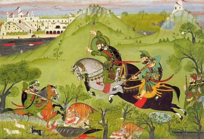 Framed Print : Maharana Ari Singh of Udaipur (r. 1761-73) and His Entourage at the Hunt, c1770. Creator: Unknown Framed Print : Maharana Ari Singh of Udaipur (r. 1761-73) and His Entourage at the Hunt, c1770. Creator: Unknown
