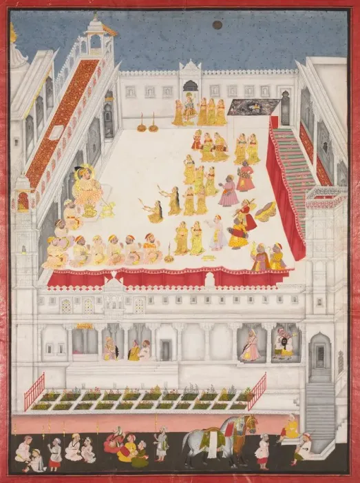Framed Print : Maharana Jagat Singh Attending the Raslila, 1736. Creator: Jai Ram (Indian), attributed to; Jiva Framed Print : Maharana Jagat Singh Attending the Raslila, 1736. Creator: Jai Ram (Indian), attributed to; Jiva
