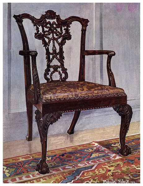 Mahogany armchair, style of Chippendale, 1911-1912. Artist: Edwin Foley