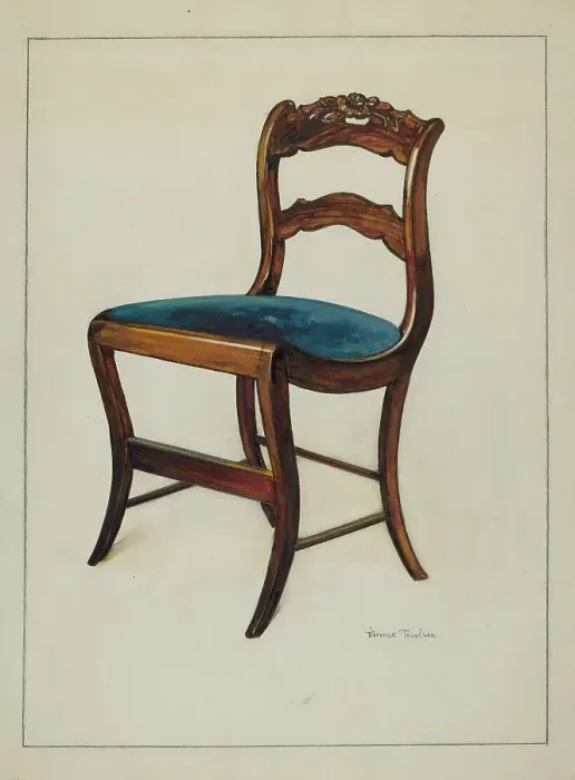 Framed Print : Mahogany Chair with Card Rose Design on UpperWrung, c. 1937. Creator: Florence Truelson Framed Print : Mahogany Chair with Card Rose Design on UpperWrung, c. 1937. Creator: Florence Truelson