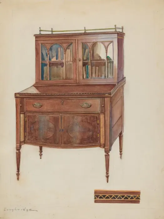 Framed Print : Mahogany Desk with Bookcase Top, 1936. Creator: George Loughridge Framed Print : Mahogany Desk with Bookcase Top, 1936. Creator: George Loughridge