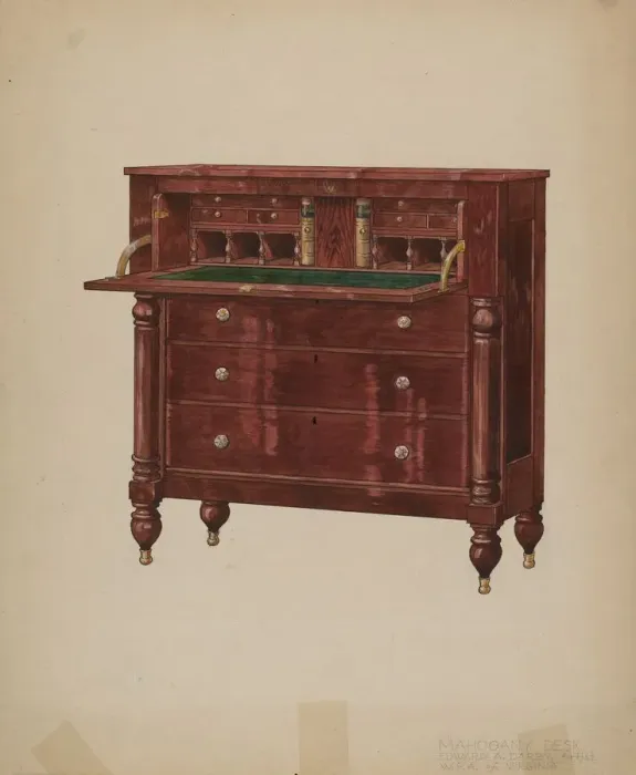 Framed Print : Mahogany Desk, c. 1939. Creator: Edward A Darby Framed Print : Mahogany Desk, c. 1939. Creator: Edward A Darby