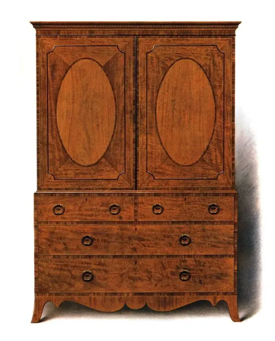 Framed Print : Mahogany and Satinwood Clothes Press, 1908. Creator: Shirley Slocombe Framed Print : Mahogany and Satinwood Clothes Press, 1908. Creator: Shirley Slocombe