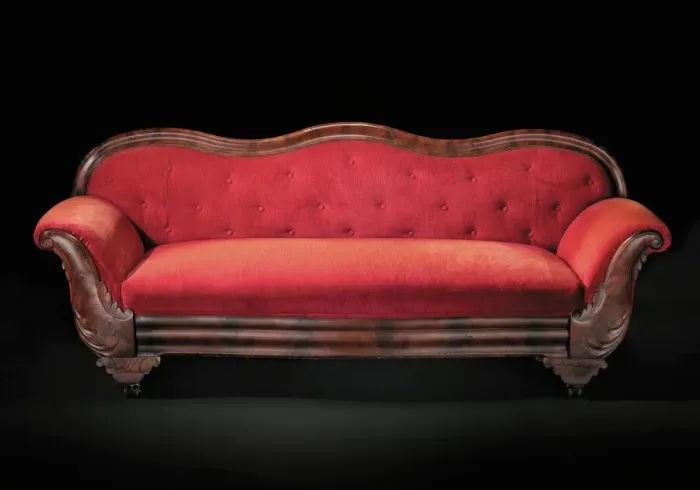 Framed Print : Mahogany sofa from the home of Robert Smalls, 1850s. Creator: Unknown Framed Print : Mahogany sofa from the home of Robert Smalls, 1850s. Creator: Unknown