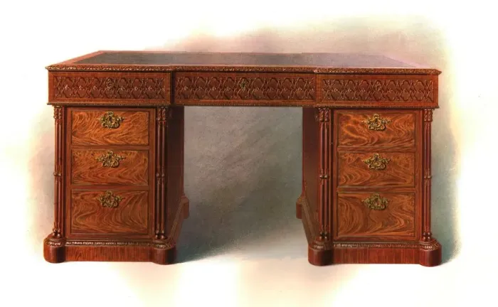 Framed Print : Mahogany writing table, 1906. Artist: Shirley Slocombe Framed Print : Mahogany writing table, 1906. Artist: Shirley Slocombe