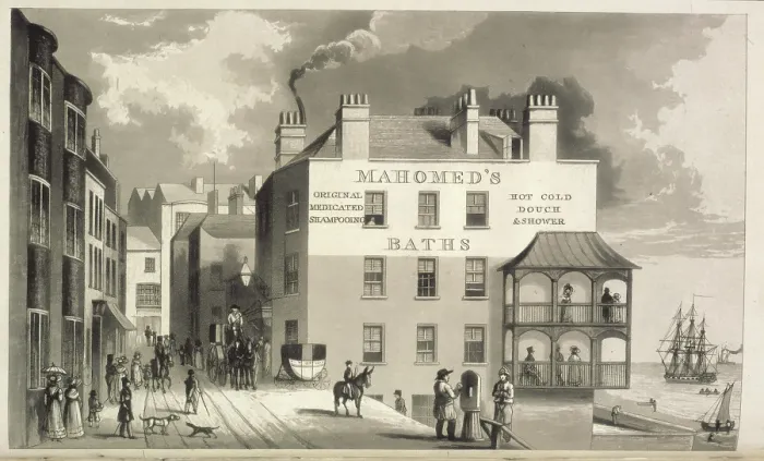 Framed Print : Mahomed's Baths, 1826. Creator: William Maddocks. Mahomed's Baths, 1826. Creator: William Maddocks Framed Print : Mahomed's Baths, 1826. Creator: William Maddocks. Mahomed's Baths, 1826. Creator: William Maddocks