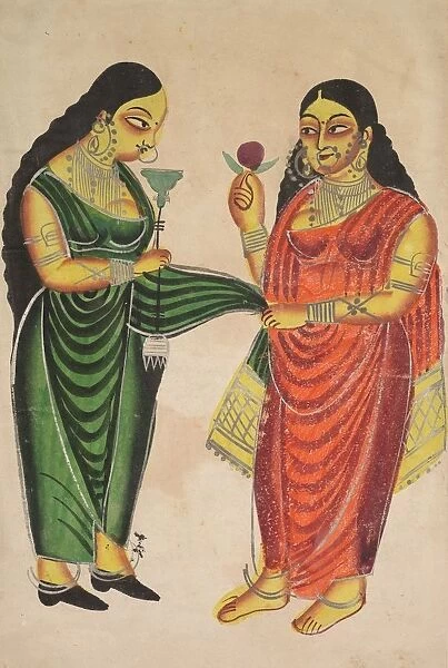 Maid Bringing a Hookah to a Lady, 1800s. Creator: Unknown