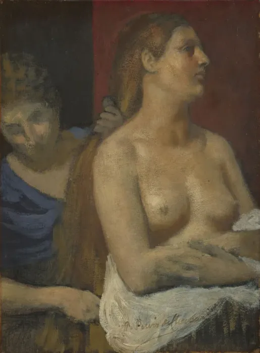 Framed Print : A Maid combing a Womans Hair, ca. 1883. Artist: Puvis de Chavannes, Pierre Cecil (1824-1898) Framed Print : A Maid combing a Womans Hair, ca. 1883. Artist: Puvis de Chavannes, Pierre Cecil (1824-1898)