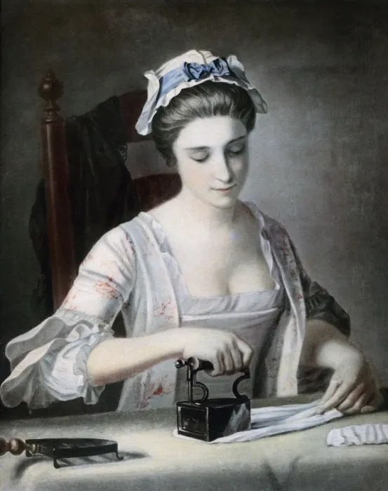 Framed Print : A maid ironing, 18th century. Artist: George Morland Framed Print : A maid ironing, 18th century. Artist: George Morland