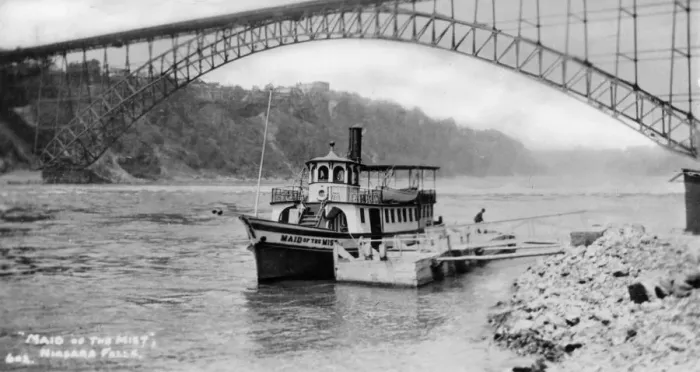 Framed Print : Maid of the Mist, tourist boat, Niagara Falls, USA / Canada, c1930s(?). Artist: Marjorie Bullock Framed Print : Maid of the Mist, tourist boat, Niagara Falls, USA / Canada, c1930s(?). Artist: Marjorie Bullock