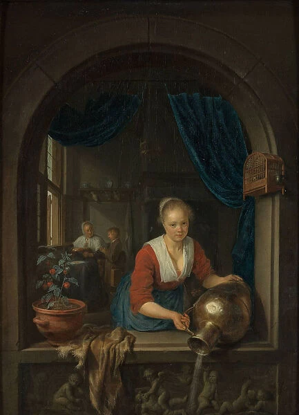 Maid at the window, c. 1660. Artist: Dou, Gerard (Gerrit) (1613-1675)