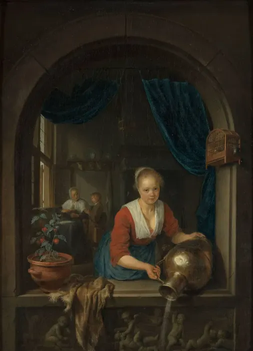 Framed Print : Maid at the window, c. 1660. Artist: Dou, Gerard (Gerrit) (1613-1675) Framed Print : Maid at the window, c. 1660. Artist: Dou, Gerard (Gerrit) (1613-1675)