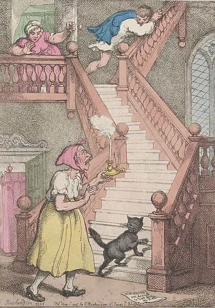 A Maiden Aunt Smelling Fire, May 4, 1806. May 4, 1806. Creator: Thomas Rowlandson