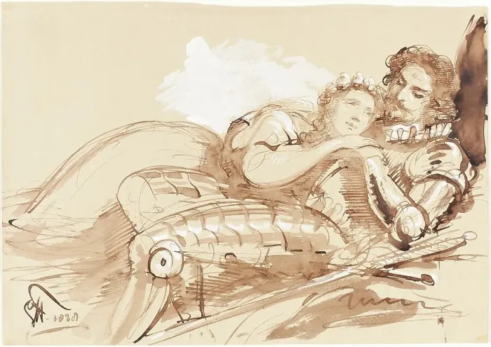 Framed Print : A Maiden Embraced by a Knight in Armor, 1838. Creator: George Hayter Framed Print : A Maiden Embraced by a Knight in Armor, 1838. Creator: George Hayter