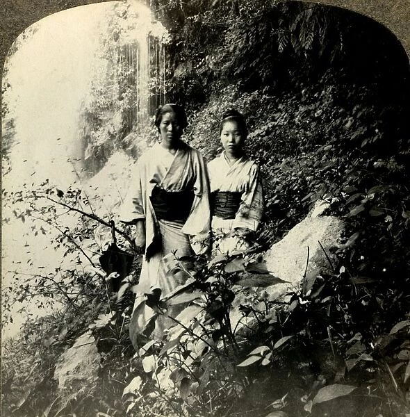 Maidens of the Land of the Rising Sun, beneath the Kogijoku waterfalls... c1900