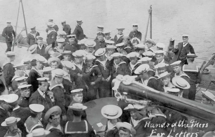Framed Print : Mail call on board a ship, early 20th century Framed Print : Mail call on board a ship, early 20th century