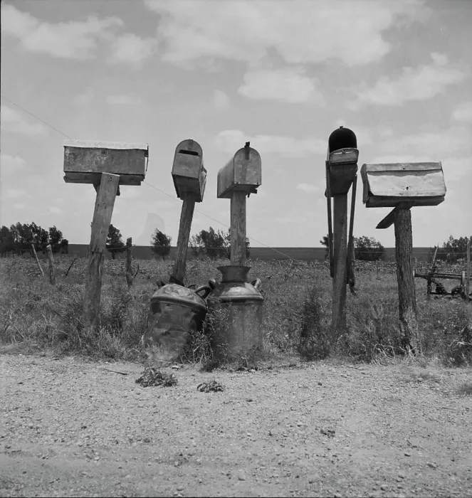 Framed Print : Mail boxes in Bell County, Texas, 1937. Creator: Dorothea Lange Framed Print : Mail boxes in Bell County, Texas, 1937. Creator: Dorothea Lange