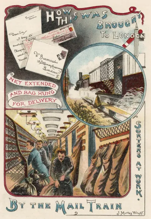 Framed Print : Mail train carrying letters to London from towns and cities in Britain, c1900 Framed Print : Mail train carrying letters to London from towns and cities in Britain, c1900