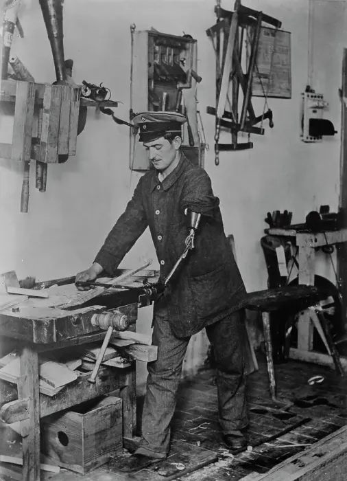 Framed Print : Maimed German at work, between c1915 and 1918. Creator: Bain News Service Framed Print : Maimed German at work, between c1915 and 1918. Creator: Bain News Service