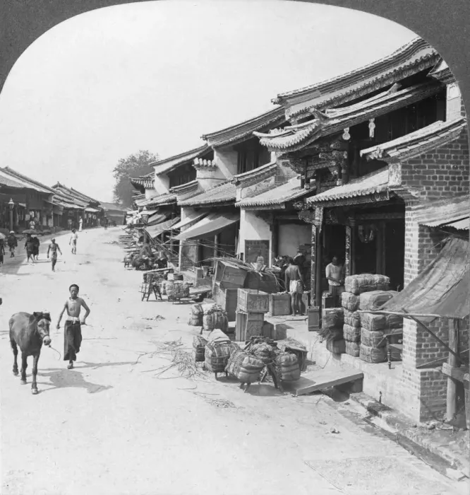 Framed Print : Main business street of the Chinese quarter, Bhamo, Burma, 1908. Artist: Stereo Travel Co Framed Print : Main business street of the Chinese quarter, Bhamo, Burma, 1908. Artist: Stereo Travel Co