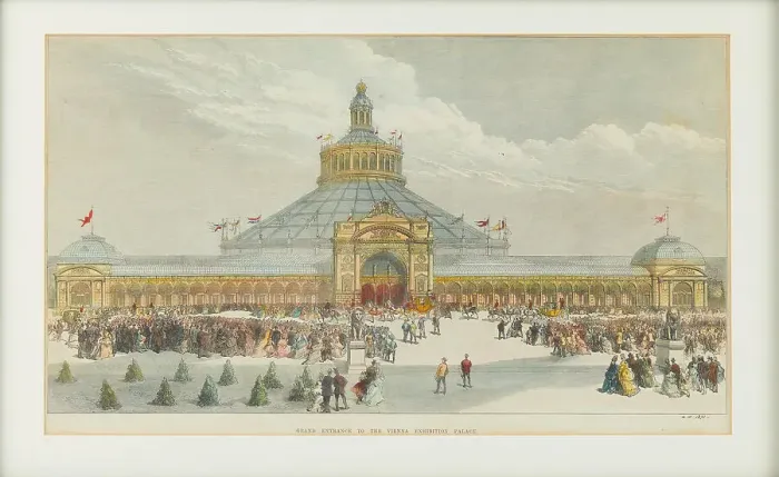 Framed Print : The main entrance to the Vienna Exhibition Palace, 1873. Creator: Unknown artist Framed Print : The main entrance to the Vienna Exhibition Palace, 1873. Creator: Unknown artist