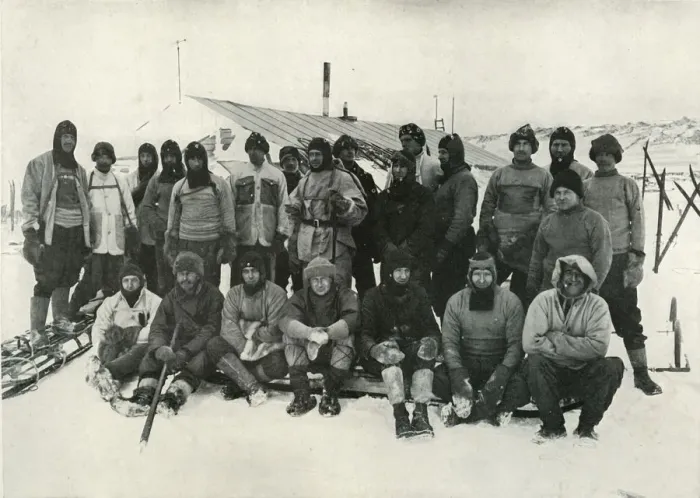 Framed Print : The Main Party at Cape Evans After The Winter, 1911, (1913). Artist: Herbert Ponting Framed Print : The Main Party at Cape Evans After The Winter, 1911, (1913). Artist: Herbert Ponting