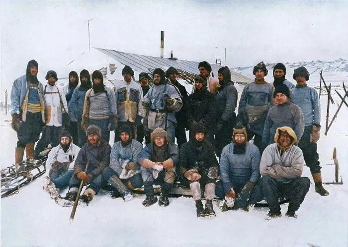 Framed Print : The Main Party at Cape Evans After The Winter, 1911, (1913). Creator: Herbert Ponting. The Main Party at Cape Evans After The Winter, 1911, (1913). Creator: Herbert Ponting Framed Print : The Main Party at Cape Evans After The Winter, 1911, (1913). Creator: Herbert Ponting. The Main Party at Cape Evans After The Winter, 1911, (1913). Creator: Herbert Ponting