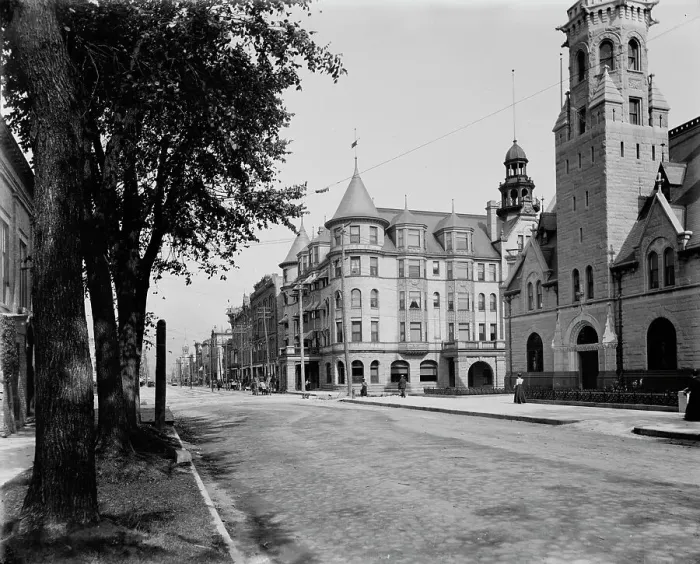 Framed Print : Main St. Racine, Wis. c1899. Creator: Unknown Framed Print : Main St. Racine, Wis. c1899. Creator: Unknown