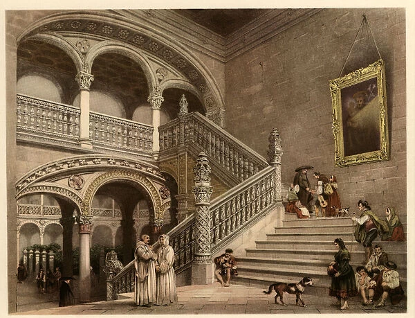Main Staircase of Santa Cruz Hospital in Toledo, with scenes of life and traditional