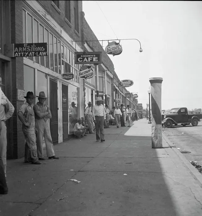 Framed Print : Main street during 1936 drought, Sallisaw, Sequoyah County, Oklahoma, 1936. Creator: Dorothea Lange Framed Print : Main street during 1936 drought, Sallisaw, Sequoyah County, Oklahoma, 1936. Creator: Dorothea Lange