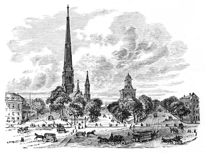 Framed Print : Main Street, Buffalo, opposite the Churches, 1883 Framed Print : Main Street, Buffalo, opposite the Churches, 1883