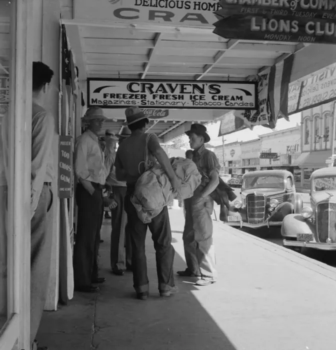 Framed Print : Main street, in front of Oregon Employment Center office, Independence, Polk County, Oregon, 1939. Creator: Dorothea Lange Framed Print : Main street, in front of Oregon Employment Center office, Independence, Polk County, Oregon, 1939. Creator: Dorothea Lange
