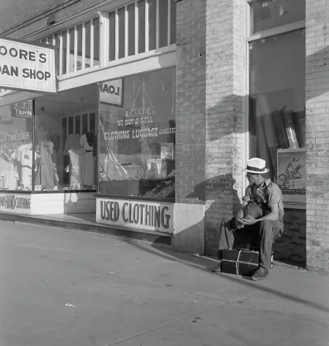 Framed Print : Main street storefront, Chickasaw, Oklahoma, 1937. Creator: Dorothea Lange Framed Print : Main street storefront, Chickasaw, Oklahoma, 1937. Creator: Dorothea Lange