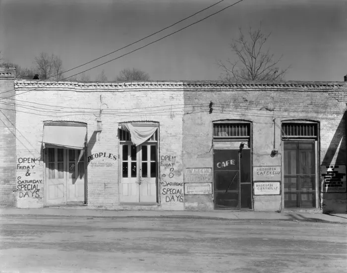 Framed Print : Main street storefronts, Edwards, Mississippi, 1936. Creator: Walker Evans Framed Print : Main street storefronts, Edwards, Mississippi, 1936. Creator: Walker Evans