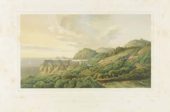 Framed Print : Main view of the Orianda Imperial Summer Residence in Crimea, c.1845. Creator: Schinkel, Karl Friedrich (1781-1841) Framed Print : Main view of the Orianda Imperial Summer Residence in Crimea, c.1845. Creator: Schinkel, Karl Friedrich (1781-1841)