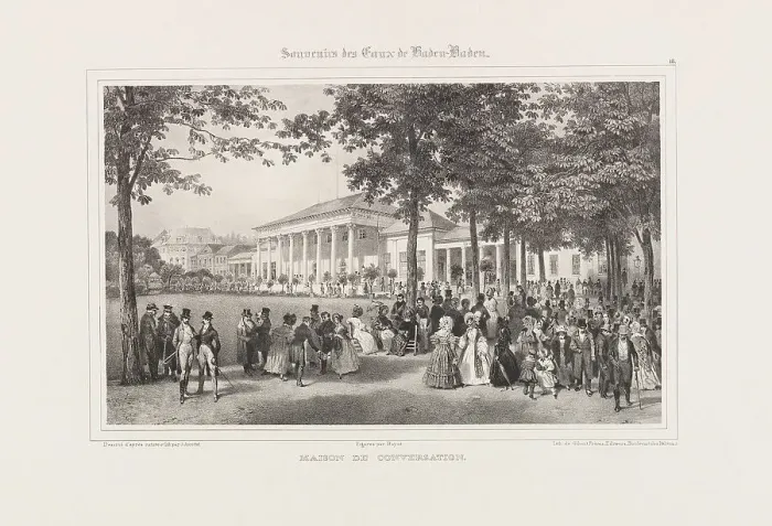 Framed Print : Maison de Conversation (Conversation House), Baden-Baden, c. 1840. Creator: Jacottet, Jean (1806-1880) Framed Print : Maison de Conversation (Conversation House), Baden-Baden, c. 1840. Creator: Jacottet, Jean (1806-1880)