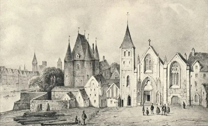 Framed Print : The Maison du Lieutenant and the Church of St Landry in 1540, 1915 Framed Print : The Maison du Lieutenant and the Church of St Landry in 1540, 1915